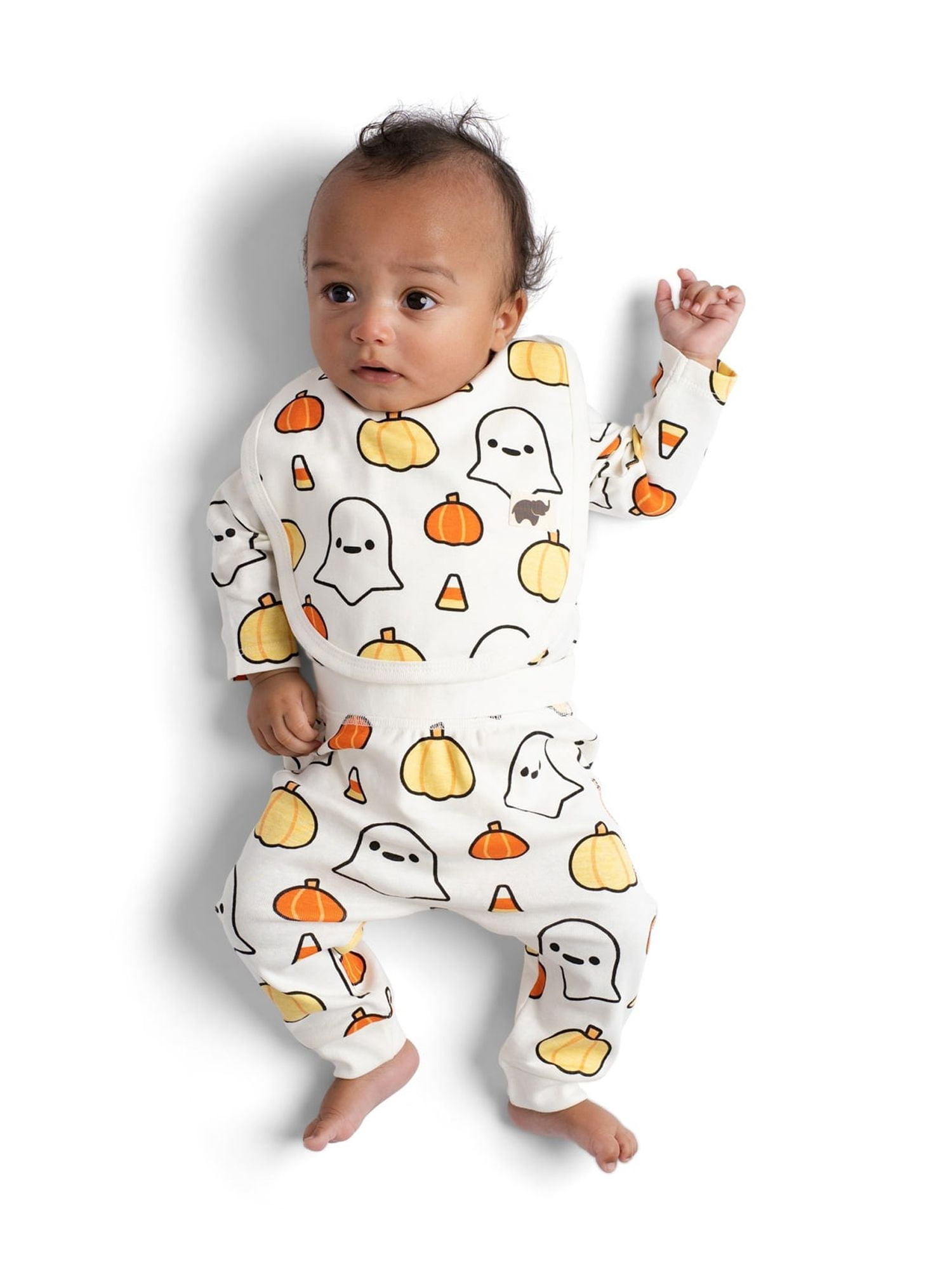 M+A by Monica + Andy Organic Cotton Gender Neutral Halloween First Moves Bodysuit + Groove Pant + Bib Set, Sizes Newborn -24 Months