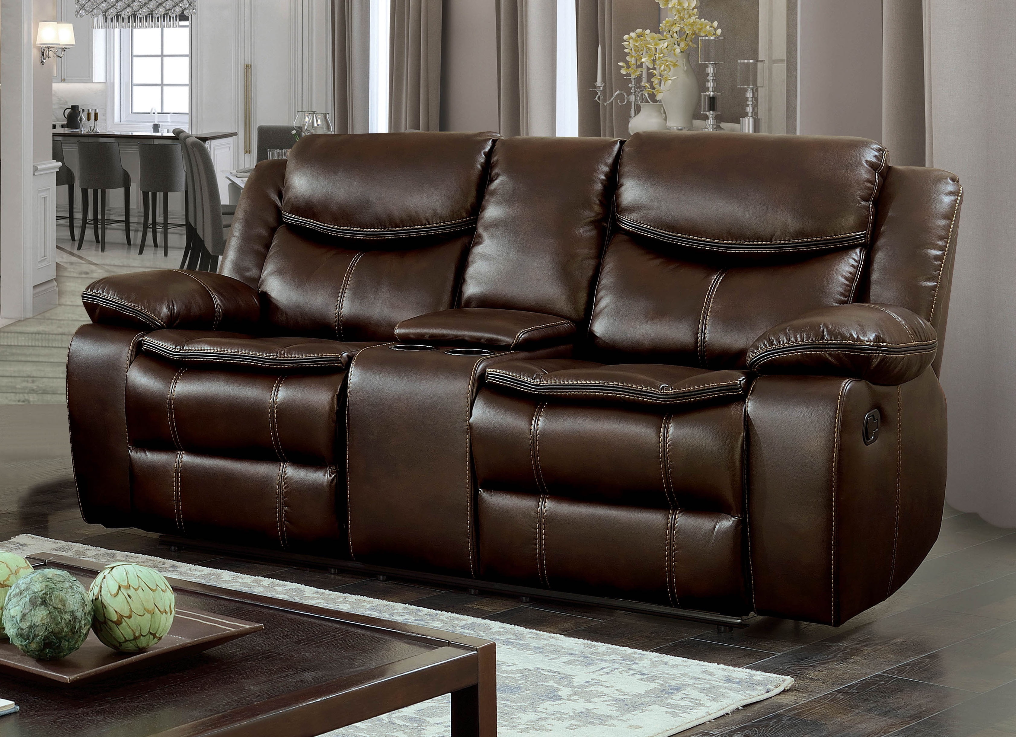 Furniture of America Transitional Faux Leather Judson Loveseat, Brown