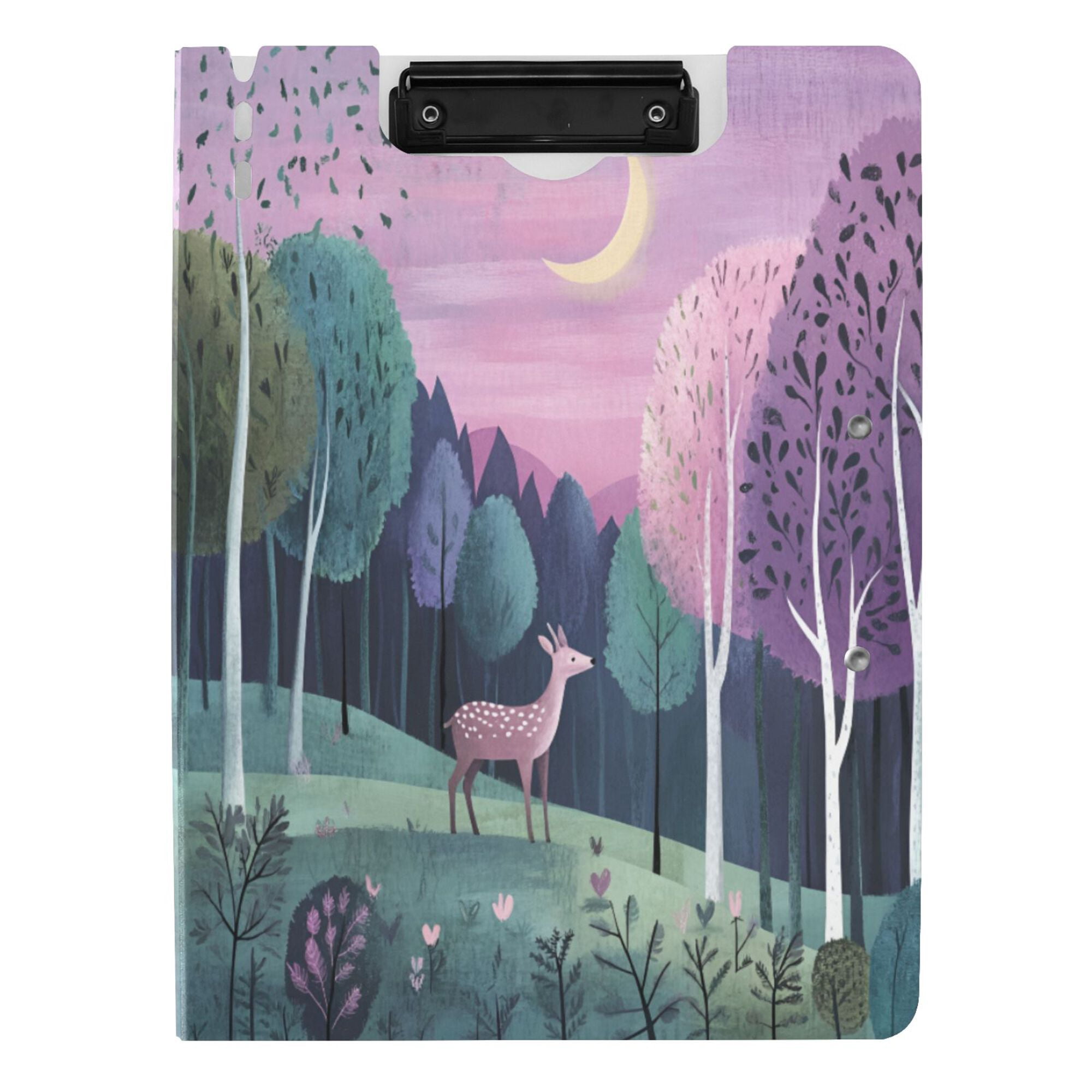 FORMRS A4 Clipboard Folder with Pen Holder Horizontal Foldable School Office Binder, Green Night Deer