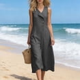thumbnail image 5 of ClodeEU Women's Sleeveless V Neck Midi Dress,Casual A Line Dress with Button and Pockets Dark Gray,Women's Plus XL, 5 of 5