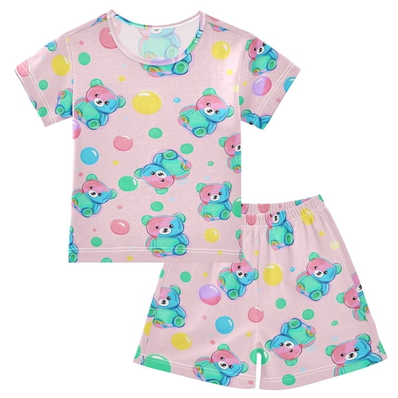 joogoo Cute Bears Bubbles Pattern Pajama Sets Short Sleeve Cotton 2-Piece Sleepwear 10Y