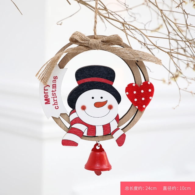 Christmas Wooden Ornaments Finished Tree Hanging Santa Claus Reindeer Snowman Crafts With Bowknot And Decoration