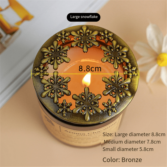 Candle Toppers Scented Candles Cover,Candles Gifts for Women,Help Jar Candles Melt Evenly Snowflake Bronze 8.8cm