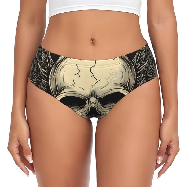 Fotbe Gothic Winged Skull Calzones Estampados para Mujer – Ropa Interior de Algodón, Cómoda, Suave y Elástica-XX-Large