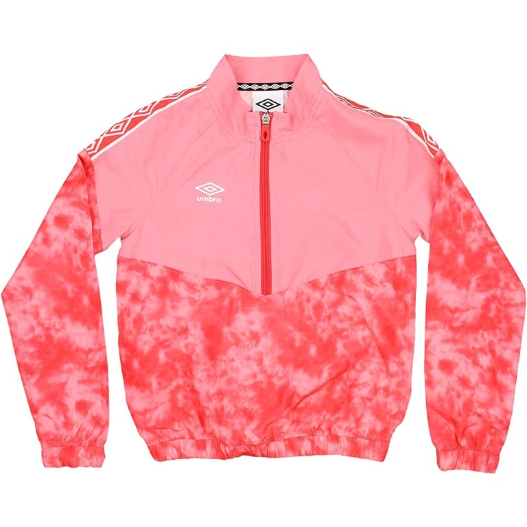 Umbro Big Girls Youth Half Zip Tye-Dye Pullover Windbreaker Jacket,  Geranium Pink/Hibiscus