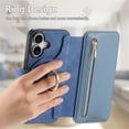thumbnail image 3 of 2 in 1 Wallet Case for Apple iPhone 16, Detachable Magnetic Back Cover Cards Slots Zipper Pocket Ring Holder Magnetic Closure Protective Drop Proof Case Cover for iPhone 16, Blue, 3 of 10