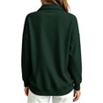 thumbnail image 3 of Sweatshirt for Women Basic Long Sleeve Sweatshirts Casual Fleece Button Henley Neck Pullover Green S, 3 of 5