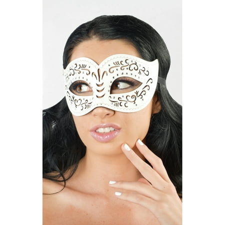 Leather Masquerade Ball Masks KAYSO INC LTM005WH WHITE ENGRAVED FAUX LEATHER MASQUERADE MASK WITH CLEAR RHINESTONES ZORRO STYLE ()
