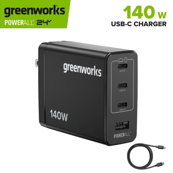 Greenworks PowerAll 24V Charger Set with 140W USB-C Charger Block and (2) 3.3 ft 100W USB-C Cables
