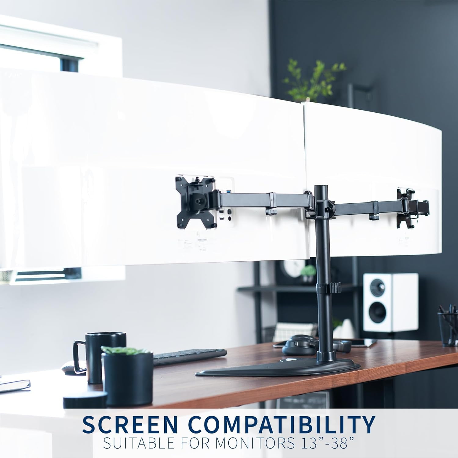Dual Ultrawide Monitor Mount -Standing Desk Stand for 2 Screens  to 38 Inches Heavy-Duty Adjustable Arms  VESA 100x100mm Black STAND-V038F