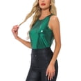thumbnail image 4 of Allegra K Top sin mangas metálico para mujer, camiseta brillante para fiesta, talla S, verde brillante, 4 of 6