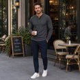thumbnail image 3 of AZoiNM Men's Long Sleeve Henley Shirt Waffle Knit Regular Fit Casual Pullover Tee Soft Lightweight Button Front Top for Fall Winter Spring, 3 of 10