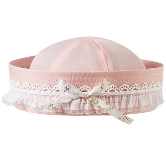 Jiibva Soft Sweet Sailor Hat Lace Bow Captain Turn-up Brim Beret Accessory Halloween Party Supplies for Women