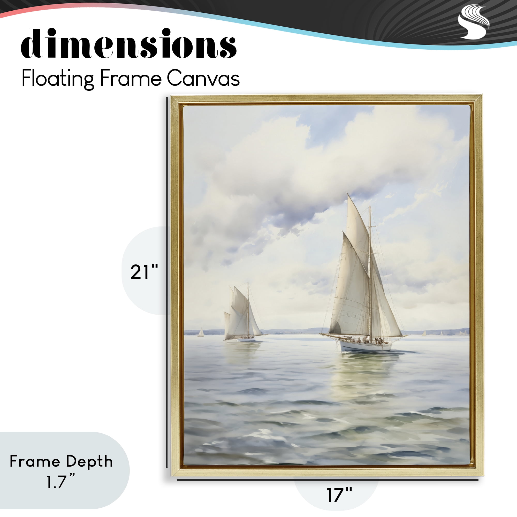 Stupell Industries Sailing Toward a Tranquil Horizon Gold Framed Floater Canvas Wall Art, design by LSR Design Studio