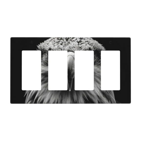 hawk black white Switch Cover Decorative Wall Plate / 4-Gang 4-Decor / Standard Size 4.5x8 in