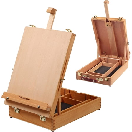 Wooden Tabletop Easel, Portable Solid Wood Desktop Sketchbox for Painting & Drawing, Pro & Beginner