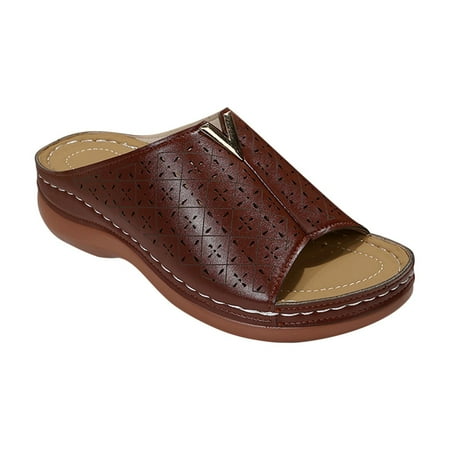 

YanHoo Wedge Sandals for Women Dressy Comfortable Hollow Out Slip On Platform Wedge Sandals with Arch Support Anti-Slip Breathable Summer Casual Sandals Walking Slippers Shoes