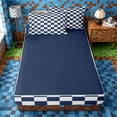 thumbnail image 4 of Meiyoeat Geometric Grid Zipper Queen Comforter Set With Fitted Sheet and 2 Pillowcases,Navy Blue White, 4 of 5