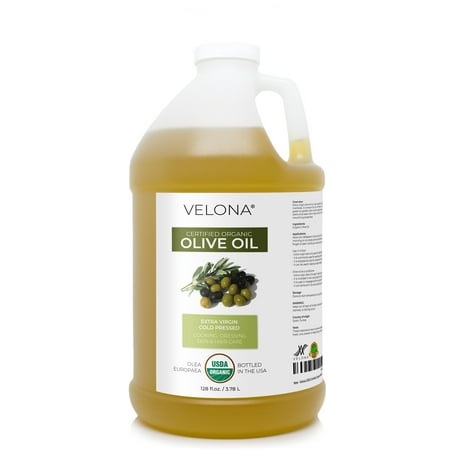 Velona USDA Certified Organic Olive Oil - 1 Gallon / 128 Fl Oz | 100% Pure and Natural Carrier Oil | Extra Virgin, Unrefined, Cold Pressed | Cooking, Dressing, Face, Hair, Body & Skin Care