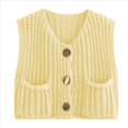 thumbnail image 2 of Cárdigan Corto de Punto Sin Mangas para Mujer 2025, Suéter Informal de Crochet con Botones y Bolsillos Amarillo S, 2 of 10