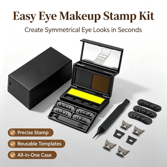 13-Piece 3-in-1 Eyelash & Eyeliner Stamp Kit, Lower Lash & Winged Liner Tool with Beauty Mark, Black & Brown