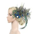 thumbnail image 2 of Tocado de plumas de pavo real Clips Tocado Sombreros Pinzas para el cabello Estilo Charleston Kentucky Gatsby Fiesta del té Boda Derby Rendimiento para mujeres Verde, 2 of 5