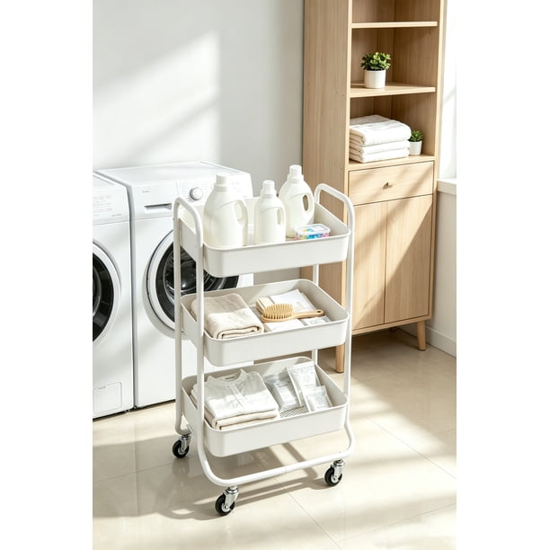 Mainstays Metal Frame Laundry Basket Sorter, 3-Tier, Arctic White