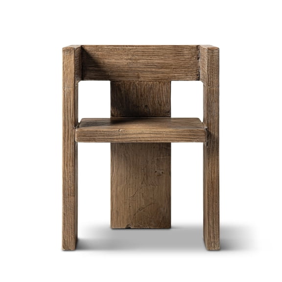 Avenel Solid Reclaimed Elm Sculptural Block Accent Chair Heritage Medium-Dark Brown