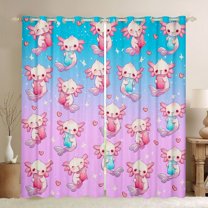 Feelyou Cute Boba Axolotl Black Out Curtains, Dreamy Glitter Stars Galaxy Curtains Pack of 2 (42x63 Each), Teens Kids Boys Girls Bedroom Curtains, Living Room Curtains Decor