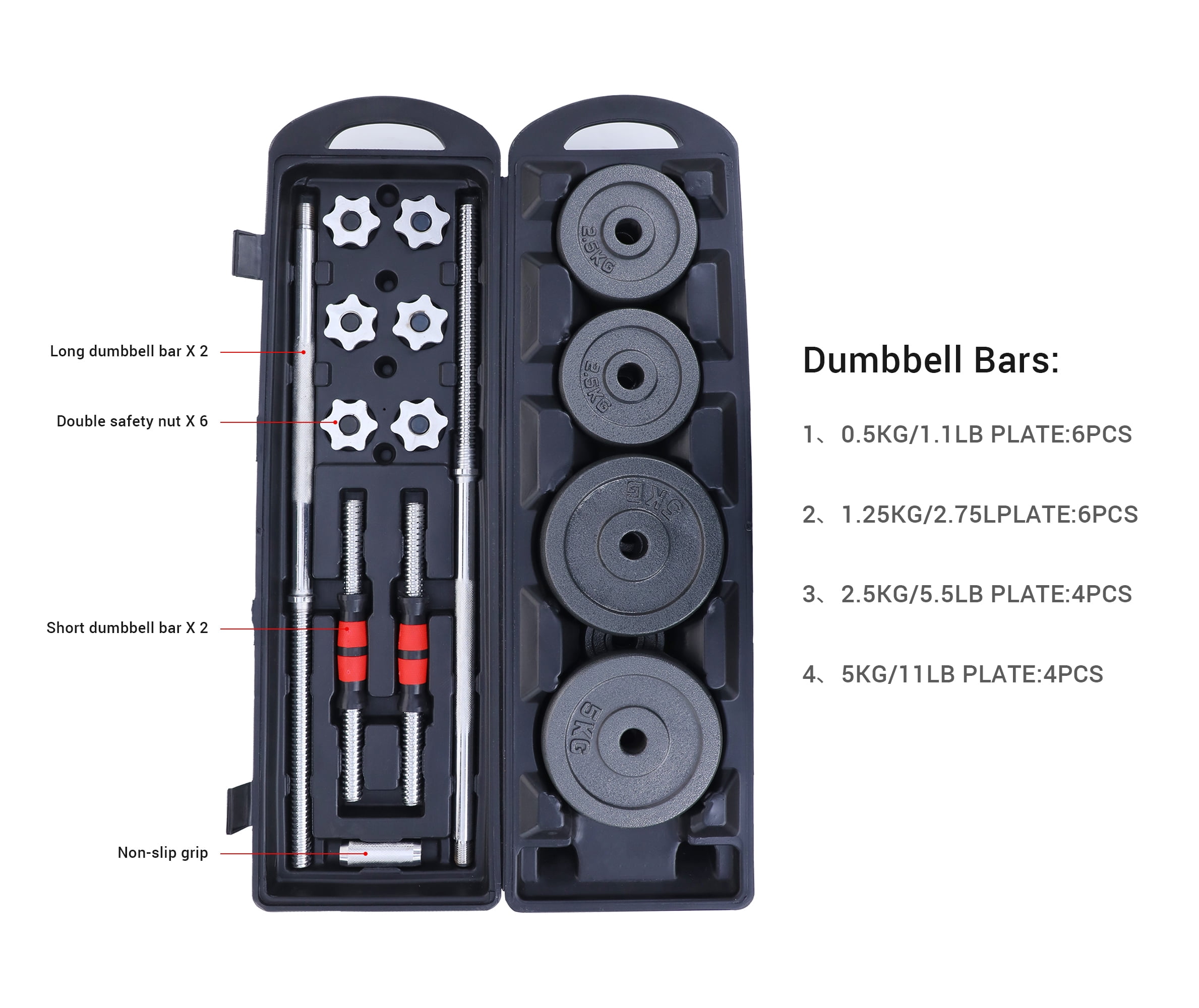 Adjustable Dumbbell Set, 22/33/44/66/105 lbs Metal Barbell 2 in 1 Weight Pair, Anti-Slip Handle, All-Purpose, Home, Gym, Office, Fitness (Barbell 105LB or 48.5LB Dumbbell Pair)