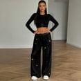 thumbnail image 6 of Sequin Pants Women Wide Leg Elastic High Waist Glitter Sparkly Dance Pants Casual Loose Palazzo Trousers Black L, 6 of 7