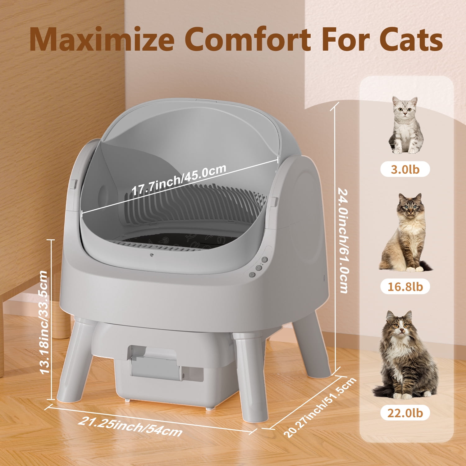 PetPivot Automatic Cat Litter Box Self-Cleaning with Safety Protection, Mat and Trash Bags Included, Steel