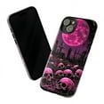 thumbnail image 3 of Gothic Skull Phone Case with Pink Moon, Horror Graveyard Aesthetic Protective Cover, Spooky Halloween Creepy Goth Case for iPhone 16 15 14 13 12 11 Pro Max Mini Plus, 3 of 6