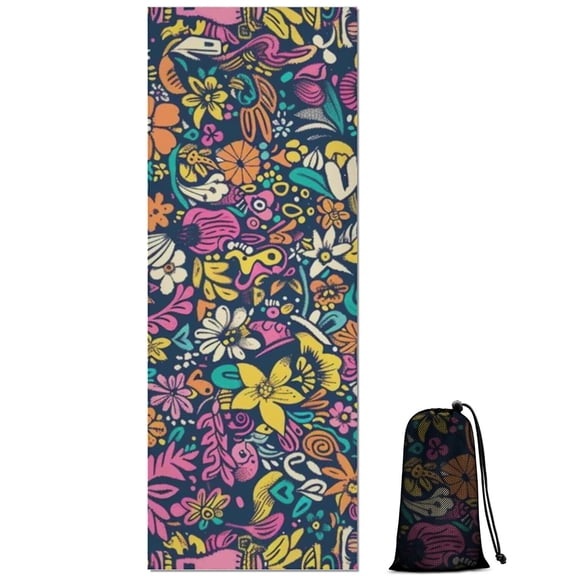 Pioneer Flower Floral Print Pattern Hot Yoga Mat Towel Non Slip for Hot Yoga - Quick-Drying Yoga Mat Cover with 4 Corner Pockets with Travel Bag - Hot Yoga Towel Non Slip 70"x26"