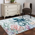 thumbnail image 4 of Teal Ocean Washable Area Rugs 4'x6', Octopus Coral Seagrass Marine Life Coastal Low Pile Throw Living Room Rug Non-Slip Sturdy Edge Binding Carpet for Indoor Entryway Bedside Kitchen, 4 of 9