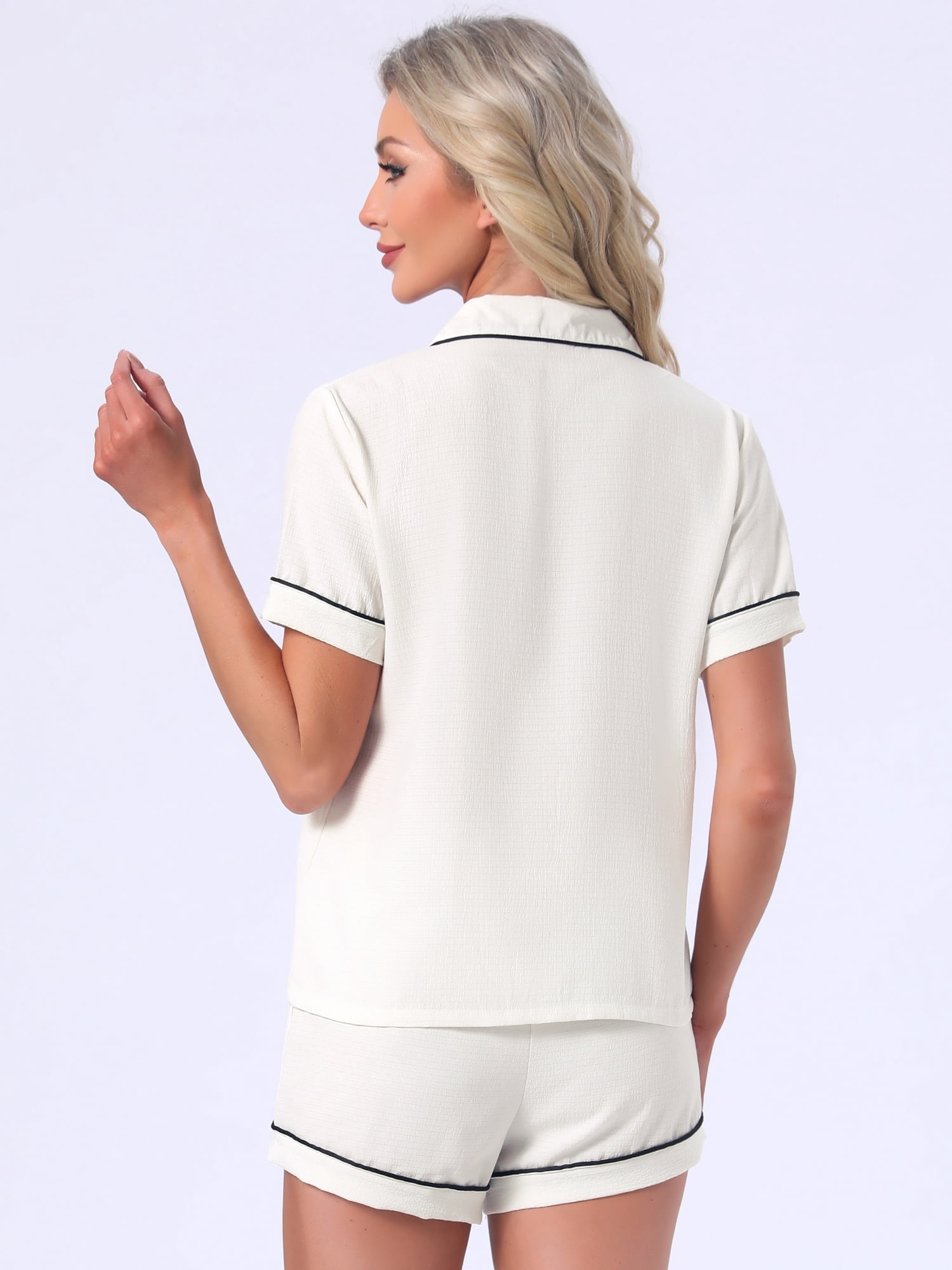 DARING DIVA Women's Pajama Set Heart Print Short Sleeve Button Down Shirt XL White