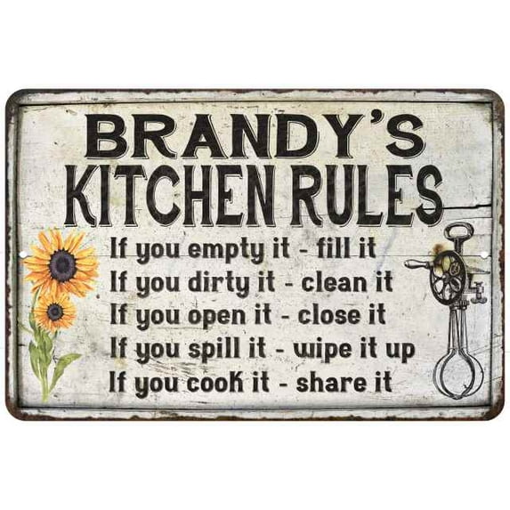 Brandy's Kitchen Rules Chic Sign Vintage Decor 12 x 18 Matte Finish Metal 112180032279