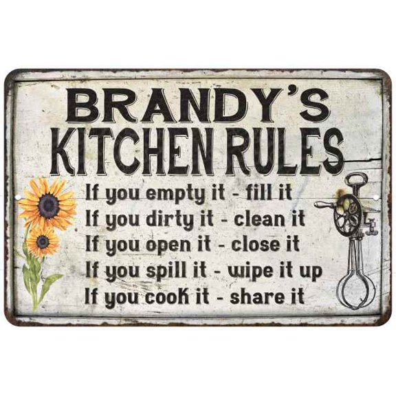 Brandy's Kitchen Rules Chic Sign Vintage Décor 8 x 12 Matte Finish Metal 108120032279