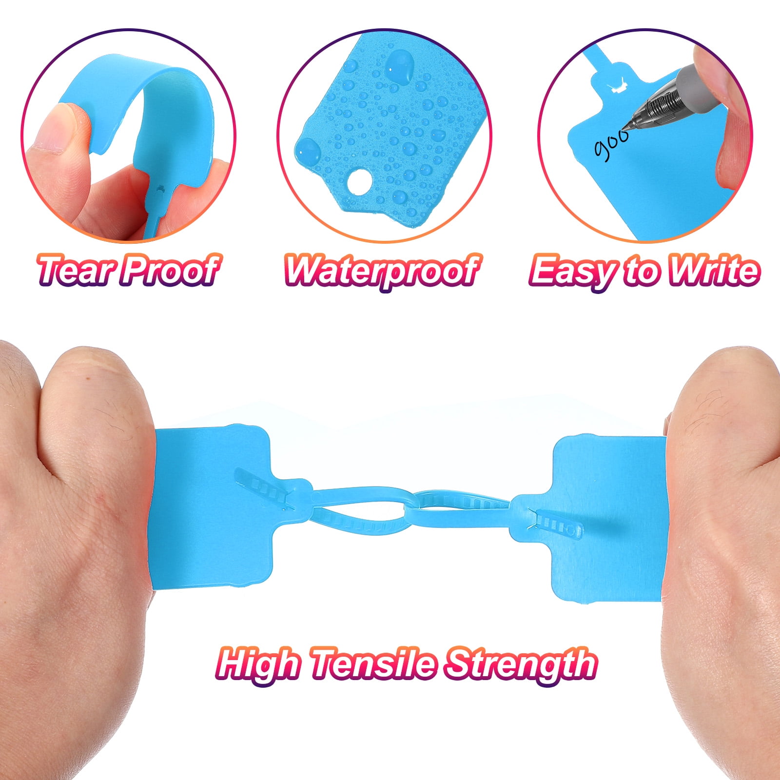 Uxcell 150Pcs Blank Waterproof Plastic Tags, Label Shipping Tag with Zip Tie, Blue 2.48 x 1.46Inch