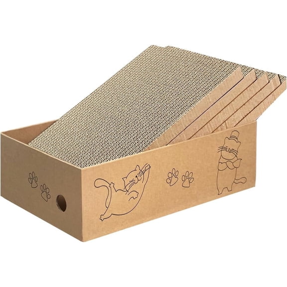 Keyrank 5 Pack XL Wide Cat Scratcher Cardboards with Box, Reversible Corrugate Cat Scratch Pad