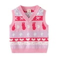 thumbnail image 2 of WAVSUF Plush Sweater Vest Kids Girls Winter Jacket Vest New Bow-knot V-neck Cotton V-neck Knitted Waistcoat Pink Size 5 Years, 2 of 9