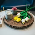 thumbnail image 5 of 12in Round Wood Beaded Tray - Brown, Distressed Finish - Farmhouse Boho Style - Decorative Tray for Living Room, Coffee Table, Kitchen Table or Serving Tray, 5 of 9