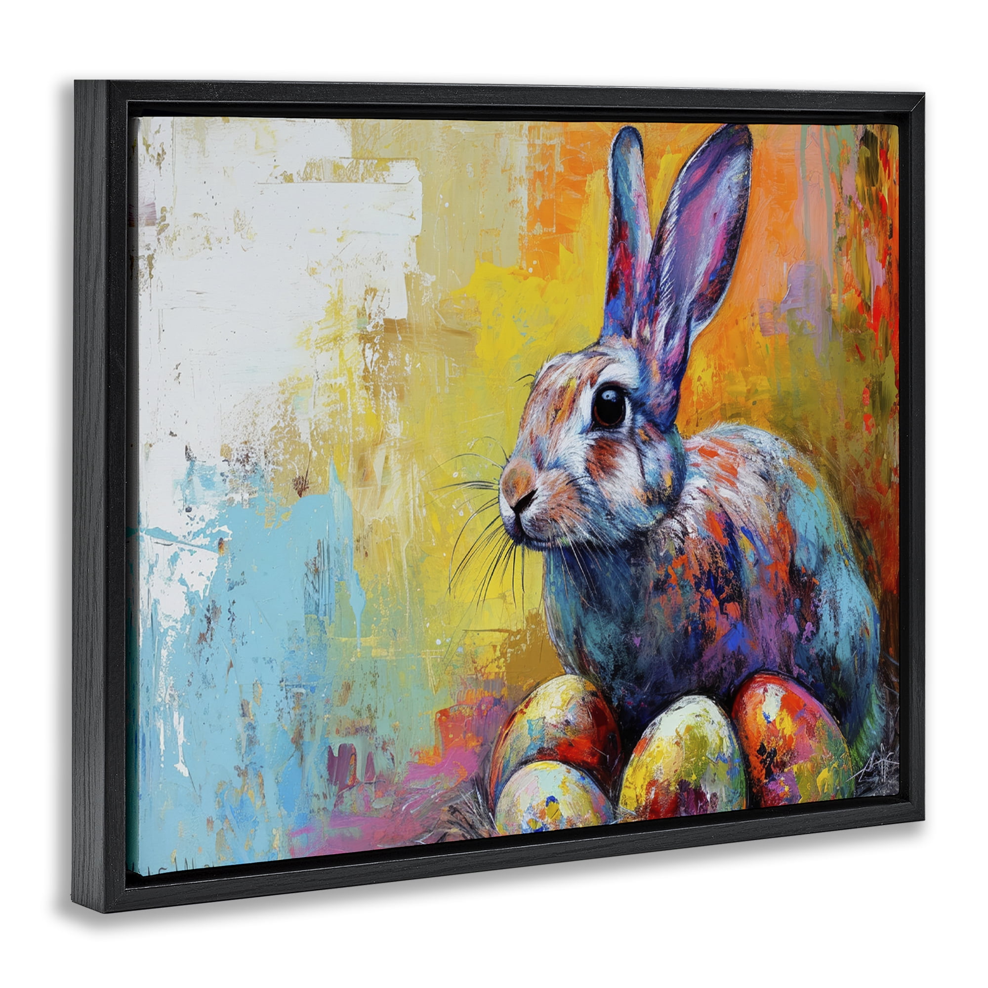 Stupell Industries Easter Joy Abstract Holiday Painting Black Floater Framed Canvas Art Print Wall Art, 21 x 17