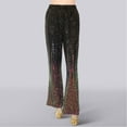 thumbnail image 4 of shqvo Womens Bell Bottom Metallic Pants Sparkly Sequins Pants Leather Shiny 140s Disco Flare Pants Rave Party Disco Dance Flare Club Wear Mardi Gras Outfit for Women, 4 of 6