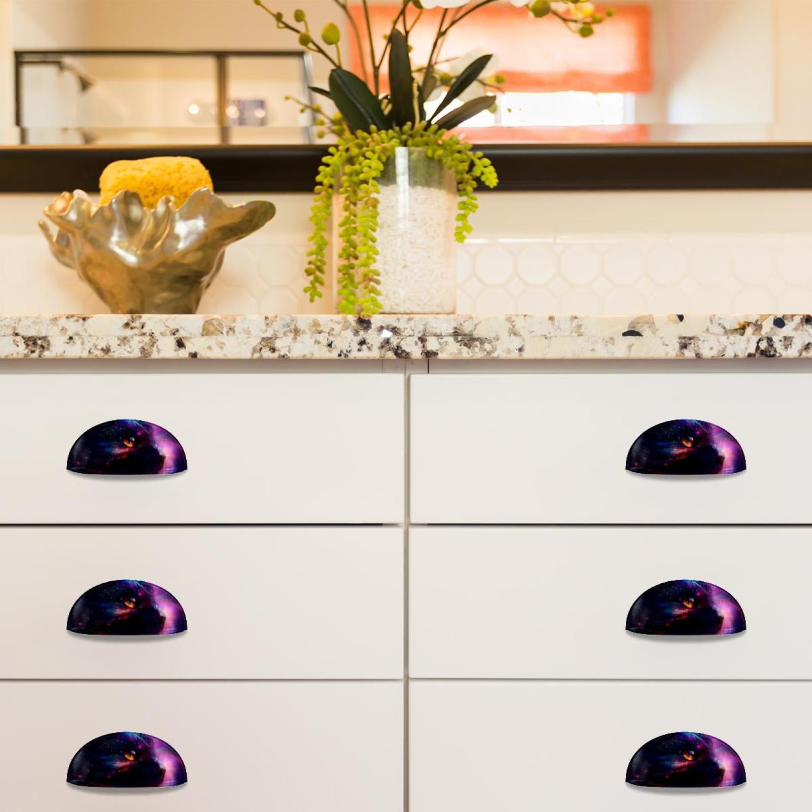 PhooArto 6 Pcs Cup Drawer Pulls, Cool Galaxy Cat Shell Shape Handles Cabinet Knobs for Dresser Cupboard Closet Wardrobe with Screws