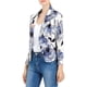 thumbnail image 1 of BLAZER CHIC para Mujeres, Abierto al Frente, Ideal para el Trabajo, Chaqueta de Traje Corta de Verano, Blanca con Flores Azules, Talla 2XL, 1 of 7