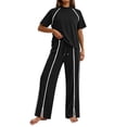thumbnail image 4 of Gamivast Women 2 Piece Outfits Short Sleeve Top and Wide Leg Pants Athletic Glof High Waisted Drawstring Lounge Set Holiday Outdoor Contrast Trim Split Hem Casual Tracksuit, 4 of 7