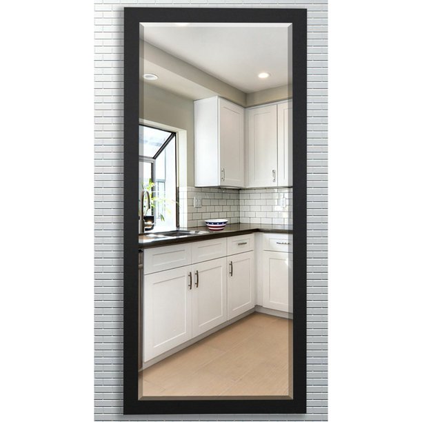 Beveled Satin black Full Length Mirror, Mount Type Wall Mounted