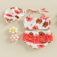 thumbnail image 3 of Baby Girls Three Piece Swimsuits  Floral Print Halter Bikini Set Bathing Suit with Swim Cap, 3 of 7