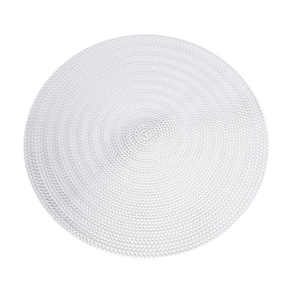 Mantel individual redondo tejido resistente al calor, decoración de mesa, tapete de comedor, lavable, PVC trenzado Plata